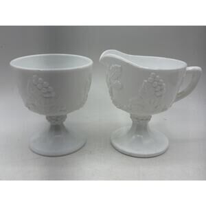 Vintage Indiana Colony Harvest Grape‎ Pattern Milk Glass Creamer and Sugar Bowl